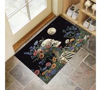 MLSOWM Tappeto di Gomma da Ingresso, 60x120 cm Zerbino Fiori Selvatici Cielo Notturno Antiscivolo Tappetino Fiore Scheletro Umano Anti-Fatica Morbide Assorbenti per Ufficio, Cucina, Corridoio, Nero