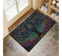 MLSOWM Tappeto Ingresso Albero Dei Fiori 50x80 cm Zerbino Ingresso Esterno Dipinti Su Vetro Colorato Tappetini Lavabili Antiscivolo Facile da Pulire per Ingresso, Corridoio, Cucina - Verde