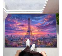 MLSOWM Tappeto Ingresso casa Tramonto A Parigi Zerbino Antiscivolo Vista Romantica Sulla Città Tappetino Assorbente Asciugapassi Entrata per Porte Anteriori e Posteriori, Corridoio, 80x120 cm, Viola