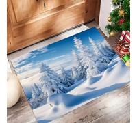 MLSOWM Tappeto Ingresso Foresta Di Abeti 50x80 cm Zerbino Ingresso Esterno Paesaggio Naturale Invernale Tappetini Lavabili Antiscivolo Facile da Pulire per Ingresso, Corridoio, Cucina - Azzurro Cielo