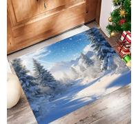 MLSOWM Tappeto Ingresso Foresta Sempreverde 80x120 cm Zerbino Ingresso Esterno Foresta Innevata Tappetini Lavabili Antiscivolo Facile da Pulire per Ingresso, Corridoio, Cucina - Azzurro Cielo