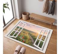 MLSOWM Tappeto Ingresso Giardino Di Campagna 40x60 cm | Zerbino Finestre False Campi Fioriti a Pelo Corto, Tappeto Antiscivolo, Antisporco, Facile da Pulire per Porta d’Ingresso, Corridoio e Cucina