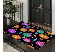 MLSOWM Tappeto Ingresso Interno Cielo Stellato Halloween Tappeti Stella Zucca Antiscivolo Lavabile in Lavatrice Tapette per Cucina Camera da Letto Entrata Scendiletto Ufficio, Colori Neon, 60 x 90 cm
