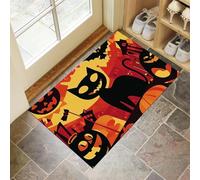 MLSOWM Tappeto Ingresso Interno Gatto Di Halloween Tappeti Faccia Da Orrore Antiscivolo Lavabile in Lavatrice Tapette per Cucina Camera da Letto Entrata Scendiletto Ufficio, Rosso, 50 x 80 cm