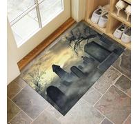 MLSOWM Tappeto Ingresso Interno Tema Di Halloween Tappeti Cimitero Dell'Orrore Antiscivolo Lavabile in Lavatrice Tapette per Cucina Camera da Letto Entrata Scendiletto Ufficio, Grigio, 50 x 80 cm