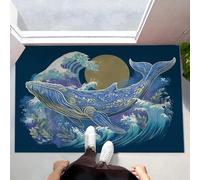 MLSOWM Tappeto Ingresso Onda Della Balena Blu 40x60 cm Zerbino Ingresso Esterno Katsushika Hokusai Tappetini Lavabili Antiscivolo Facile da Pulire per Ingresso, Corridoio, Cucina - Blu Scuro