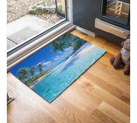 MLSOWM Tappeto Interno Spiaggia Delle Palme Assorbente Tappetino Entrata Isole Tropicali Tappetino Super Sottile Resistente per Ingresso, Corridoio, Bagno e Animali Domestici, 90x150 cm, Blu Celeste