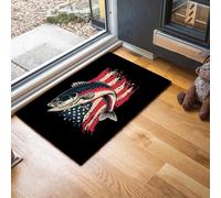 MLSOWM Tappeto Logo Del Pesce Ingresso Interno Tappeti Bandiera Americana D'Epoca 90 x 150 cm Antiscivolo Lavabile in Lavatrice Tapette Cucina Camera da Letto Entrata Scendiletto - Rosso