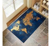 MLSOWM Tappeto Mappa Del Mondo Ingresso Interno Tappeti Mappa In Lamina D'Oro 90x150 cm Antiscivolo Lavabile in Lavatrice Tapette Cucina Camera da Letto Entrata Scendiletto - Blu Scuro