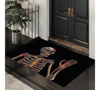 MLSOWM Tappeto Olografia Cibernetica d'ingresso interno, Nero | Zerbino Le Onde Scheletriche resistente e antiscivolo, Tappetino assorbe l'acqua e raccoglie lo sporco per mantenere la casa pulita