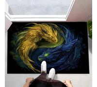 MLSOWM Tappeto Porta Due Draghi Zerbino Interno Simbolo Yin-Yang Zerbino a Pelo Corto Tappetino Antiscivolo Lavabile in Lavatrice per Camera da Letto Entrata Scendiletto, 60x120 cm, Blu Scuro