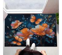 MLSOWM Tappeto Porta Farfalle E Fiori Zerbini Per Ingresso Fiori Di Fantasia Zerbino Per Esterno Interno Tappeti Antiscivolo Lavabile per Patio, Veranda, Patio (40x60 cm, Blu)