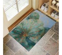 MLSOWM Tappeto Porta Foglia Di Loto In Lamina D'Oro Zerbini Per Ingresso Effetto Acquerello Zerbino Per Esterno Interno Tappeti Antiscivolo Lavabile per Patio, Veranda, Patio (50x80 cm, Verde)