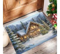 MLSOWM Tappeto Porta Foresta Di Alberi Di Natale Zerbino Interno Capanna Nella Foresta Zerbino a Pelo Corto Tappetino Antiscivolo Lavabile per Camera da Letto Entrata Scendiletto, 60x120 cm, Verde