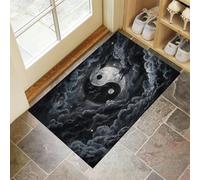 MLSOWM Tappeto Porta Simbolo Yin-Yang Zerbino Interno Nuvole Scure Ad Acquerello Zerbino a Pelo Corto Tappetino Antiscivolo Lavabile per Camera da Letto Entrata Scendiletto, 90x150 cm, Grigio Scuro