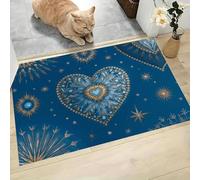 MLSOWM Tappeto Porta Stella Antica A Forma Di Cuore Zerbino Interno Stile Liberty Zerbino a Pelo Corto Tappetino Antiscivolo Lavabile per Camera da Letto Entrata Scendiletto, 50x80 cm, Blu Scuro
