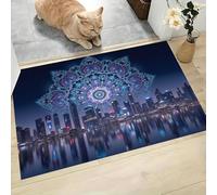 MLSOWM Tappeto Porte Cielo Notturno Di Londra, 90x150 cm Zerbino Ingresso Casa Mandala Al Neon Morbide Assorbenti Tappeto Antiscivolo Lavabile per Ingresso, Porta e Corridoio, Blu