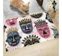 MLSOWM Tappeto Porte Patrimonio Culturale Africano, 60x90 cm Zerbino Ingresso Casa Maschere Tribali Morbide Assorbenti Tappeto Antiscivolo Lavabile per Ingresso, Porta e Corridoio, Rosa