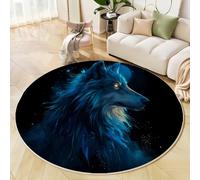 MLSOWM Tappeto Rotondo 120cm Morbida Tappeto a Cerchio Cielo Stellato Fantastico Tappeti di Zona Pelo Corto Lupo Blu Antiscivolo Lavabile per Salotto Camera da Letto Scendiletto Uffici, Indaco