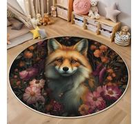 MLSOWM Tappeto Rotondo 60cm Morbida Tappeto a Cerchio Animali Selvatici Tappeti di Zona Pelo Corto Volpe Dei Fiori Antiscivolo Lavabile per Salotto Camera da Letto Scendiletto Uffici, Arancia