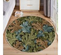 MLSOWM Tappeto Rotondo a Pelo Corto 100cm Tappeto Stile Country Lavabile Tappeti Rotondi Foglie Di Acanto Antiscivolo per Camera da Letto Soggiorno Scendiletto Ufficio, Verde Oliva