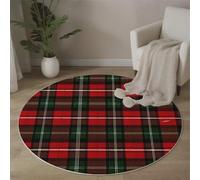 MLSOWM Tappeto Rotondo a Pelo Corto 100cm Tappeto Stile Country Lavabile Tappeti Rotondi Griglia Quadrata Antiscivolo per Camera da Letto Soggiorno Scendiletto Ufficio, Rosso Scuro