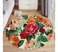 MLSOWM Tappeto Rotondo a Pelo Corto 100cm Tappeto Stile Country Lavabile Tappeti Rotondi Rosa Brillante Antiscivolo per Camera da Letto Soggiorno Scendiletto Ufficio, Multicolore