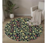MLSOWM Tappeto Rotondo a Pelo Corto 120cm Tappeto Medioevo Lavabile Tappeti Rotondi Piccoli Fiori E Bacche Antiscivolo per Camera da Letto Soggiorno Scendiletto Ufficio, Verde Salvia