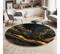 MLSOWM Tappeto Rotondo a Pelo Corto 120cm Tappeto Vortici Astratti Lavabile Tappeti Rotondi Marmo Antiscivolo per Camera da Letto Soggiorno Scendiletto Ufficio, Oro Nero