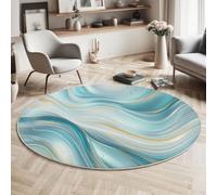 MLSOWM Tappeto Rotondo a Pelo Corto 140cm Tappeto Marmo Astratto Lavabile Tappeti Rotondi Linee E Vortici Antiscivolo per Camera da Letto Soggiorno Scendiletto Ufficio, Azzurro Chiaro