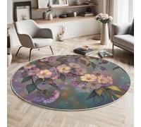 MLSOWM Tappeto Rotondo a Pelo Corto 160cm Tappeto Paesaggio Sfocato Lavabile Tappeti Rotondi Fiori Di Ciliegio Da Sogno Antiscivolo per Camera da Letto Soggiorno Scendiletto Ufficio, Viola
