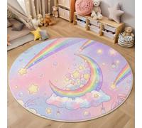 MLSOWM Tappeto Rotondo Arcobaleno Lunare 160cm, Tappeto Circolare Stile Da Ragazza Sognatrice per Living Room, Pelo Corto, Antiscivolo, Morbido per Soggiorno, Camera da Letto, Sala da Pranzo, Viola
