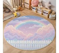 MLSOWM Tappeto Rotondo Bambini Semplice E Curativo Tappeto a Pelo Corto Cielo Arcobaleno Antiscivolo, Lavabile In Lavatrice per Salotto, Cameretta dei Bambini, Dimensione: 100cm, Rosa Chiaro