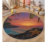 MLSOWM Tappeto Rotondo Costa Tropicale 60cm Tappeto Pelo Corto Tramonto Sul Mare Tappeti in Flanella Morbido Antiscivolo per Camera Bambini Balcone Tavolino, Arancia