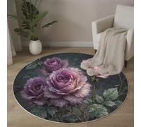 MLSOWM Tappeto Rotondo Dipinto Ad Olio Di Viti E Fiori 140cm Tappeto Pelo Corto Rosa Spinosa Tappeti in Flanella Morbido Antiscivolo per Camera Bambini Balcone Tavolino, Viola