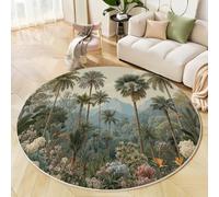 MLSOWM Tappeto Rotondo Erba Verde 60cm Tappeto a Pelo Corto Illustrazioni Botaniche Retrò Tappeti Morbido Antiscivolo per Bambini Cameretta Zona Balcone Tavolino Decor