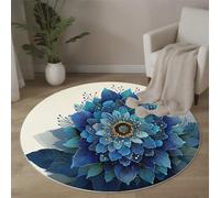 MLSOWM Tappeto Rotondo Fiori Di Mandala Tappetini Antiscivolo Surrealismo Tappeto Pelo Corto Lavabile per Camera Da Letto Salotto Casa Zona Balcone Tavolino, 140cm, Blu Scuro