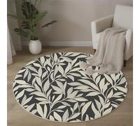 MLSOWM Tappeto Rotondo Foglie Di Linea Tappetini Antiscivolo Stile Country Tappeto Pelo Corto Lavabile per Camera Da Letto Salotto Casa Zona Balcone Tavolino, 100cm, Grigio Scuro