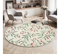 MLSOWM Tappeto Rotondo Foglie Di Sakura Tappetini Antiscivolo Stile Country Tappeto Pelo Corto Lavabile per Camera Da Letto Salotto Casa Zona Balcone Tavolino, 100 cm, Verde