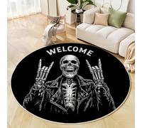 MLSOWM Tappeto Rotondo Gesto Del Teschio Tappetini Antiscivolo Scheletro Divertente Tappeto Pelo Corto Lavabile per Camera Da Letto Salotto Casa Zona Balcone Tavolino, 100cm, Nero