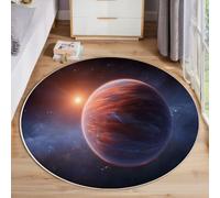 MLSOWM Tappeto Rotondo La Vastità Dello Spazio Tappeto e Morbido a Pelo Corto Pianeti Dell'Universo Tappeti Antiscivolo Lavabile per Camera da Letto Soggiorno Scendiletto Ufficio, 120cm, Grigio Blu