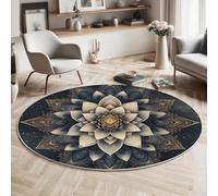 MLSOWM Tappeto Rotondo Mandala Di Loto Tappetini Antiscivolo Surrealismo Tappeto Pelo Corto Lavabile per Camera Da Letto Salotto Casa Zona Balcone Tavolino, 100 cm, Nero
