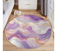 MLSOWM Tappeto Rotondo Marmo Astratto 80cm Tappeto a Pelo Corto Onde E Vortici Antiscivolo Lavabile Facile da Pulire per Soggiorno, Camera da Letto, Camera dei Bambini, Viola