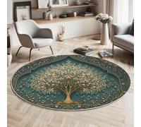 MLSOWM Tappeto Rotondo Modelli Tradizionali Persiani Tappeto e Morbido a Pelo Corto Albero Decorativo Tappeti Antiscivolo Lavabile per Camera da Letto Soggiorno Scendiletto Ufficio, 160cm, Verde