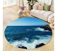 MLSOWM Tappeto Rotondo Paesaggio Costiero Tappeto e Morbido a Pelo Corto Vasto Oceano Tappeti Antiscivolo Lavabile per Camera da Letto Soggiorno Scendiletto Ufficio, 60cm, Blu
