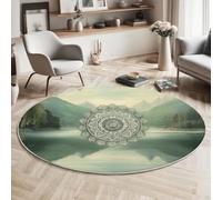 MLSOWM Tappeto rotondo Pelo Cort Paesaggio Etereo Tappeti per Grandi Dimensioni Mandala Sacro Tappeti Antiscivolo Tappeto per Camera letto, corridoio, sala pranzo, soggiorno, 160 cm, Verde