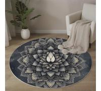 MLSOWM Tappeto rotondo Pelo Cort Surrealismo Tappeti per Grandi Dimensioni Mandala Di Loto Tappeti Antiscivolo Tappeto per Camera letto, corridoio, sala pranzo, soggiorno, 160 cm, Grigio Scuro