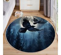 MLSOWM Tappeto Rotondo Pelo Corto Corvo 140cm Morbida Tappetino a Cerchio Vista Notturna Della Foresta Tappeti di Zona Antiscivolo Lavabile per Il Letto, Divano, Cameretta dei Giochi, Blu-Grigio