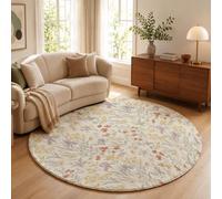 MLSOWM Tappeto Rotondo Pelo Corto Iris Viola Papavero Fiore Selvatico 100cm Morbida Tappetino a Cerchio Campagna Francese Tappeti di Zona Antiscivolo Lavabile per Il Letto, Divano, Crema