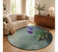 MLSOWM Tappeto Rotondo Pelo Corto Lago Dell'Iris Viola 140cm Morbida Tappetino a Cerchio Fontana Nebulizzata Tappeti di Zona Antiscivolo Lavabile per Il Letto, Divano, Cameretta dei Giochi, Verde